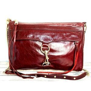 Rebecca Minkoff CHERRY RED GENUINE LEATHER CHAIN STRAP HOBO SHOULDER BAG HANDBAG